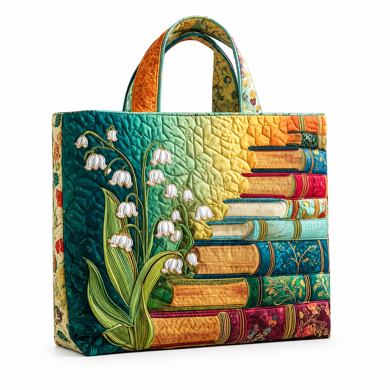 Book Lovers Butterfly Flower Quilted Tote Bag, Large Capacity Vintage Boho Style Tote Bag