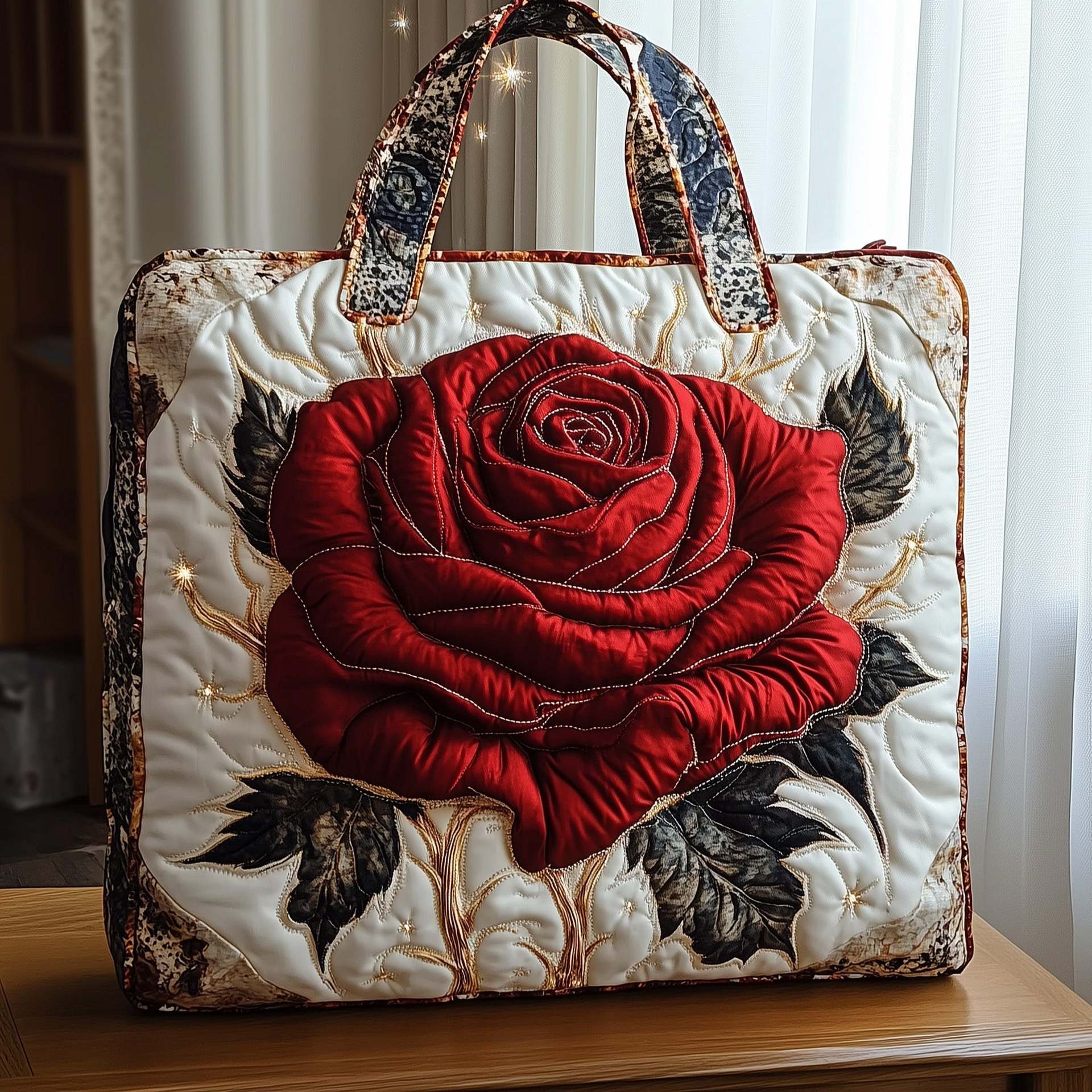 Rose Quilted Tote Bag Holiday Travel Bags Flower Rose Gifts For Women