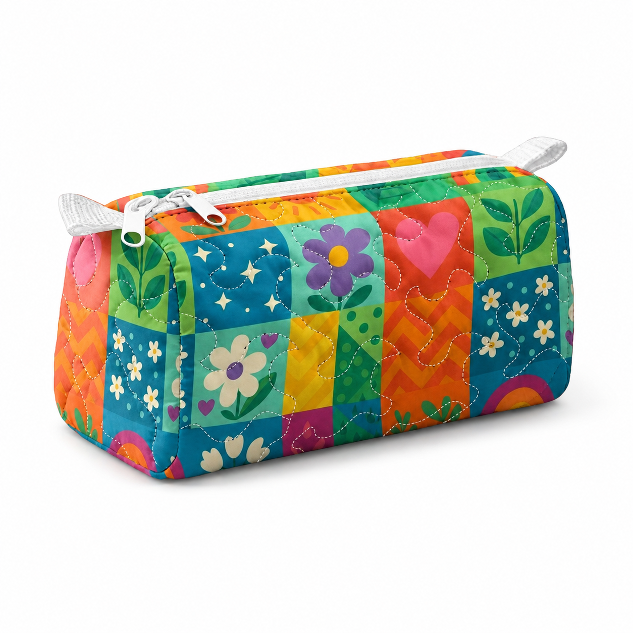 Colorful Patchwork Quilted Makeup Bag for Women