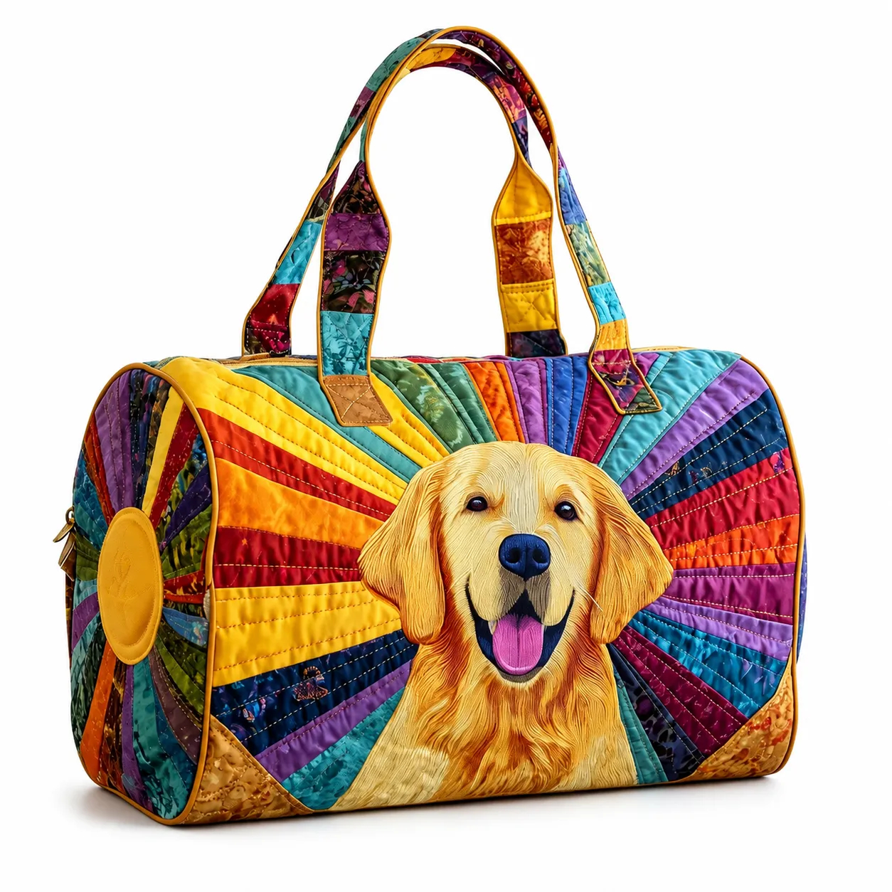 Golden Retriever Quilted Duffle Bag, Colorful Patchwork Dog Weekender Travel Tote