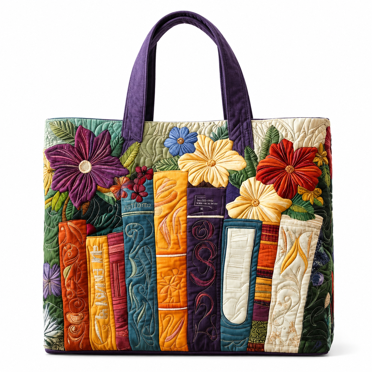 Book Lover Quilted Tote Bag Floral Books Quilt Handbag Books Quilt Bag Gift for Women Readers