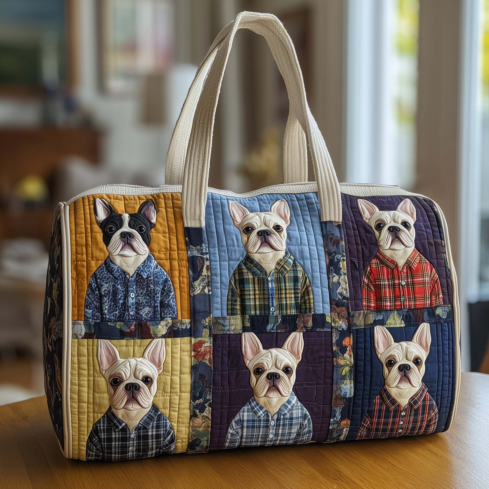 French Bulldog Quilted Duffle Bag, Quited Travel Tote Bag, Quited Weekender Travel Bag, Carry On Duffle