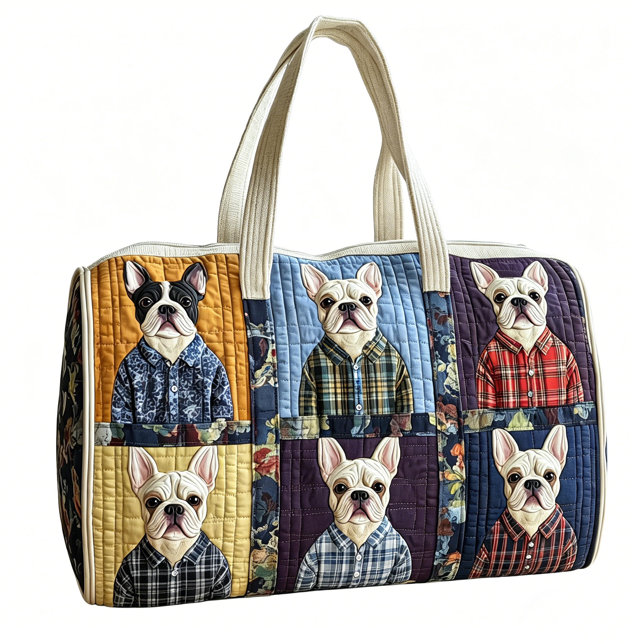 French Bulldog Quilted Duffle Bag, Quited Travel Tote Bag, Quited Weekender Travel Bag, Carry On Duffle