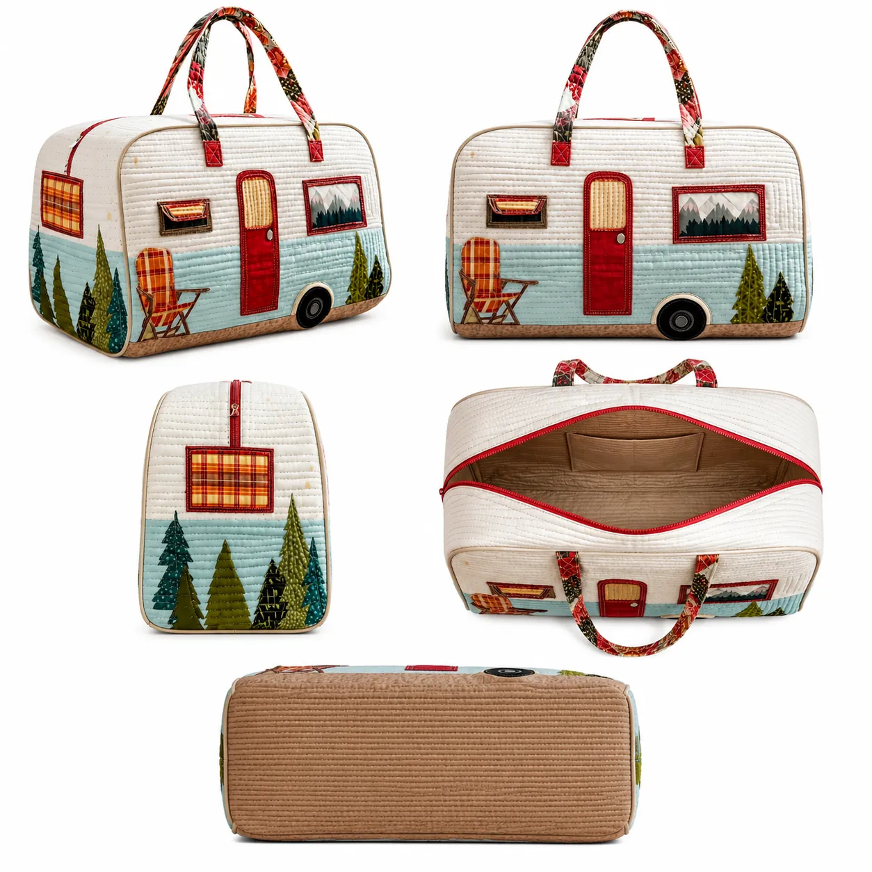Hippie Journey Quilted Duffel Bag, Floral Van Weekender Travel Bag