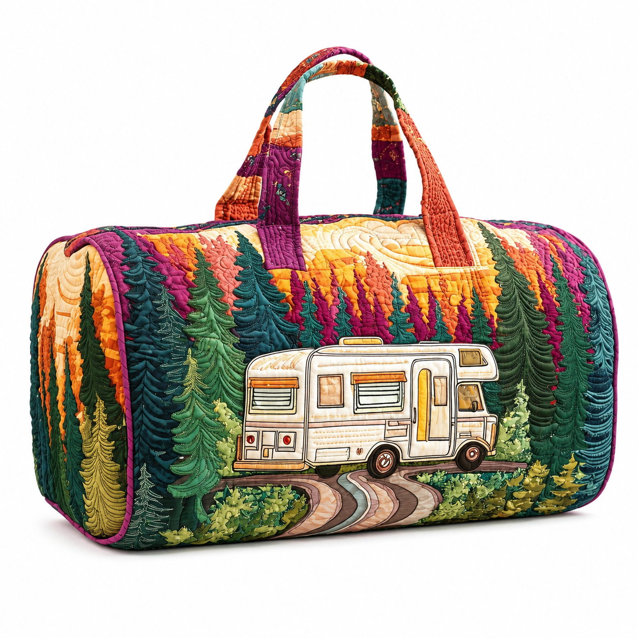 Camper Van Quilted Duffle Bag, Cottagecore Travel Tote, Retro Overnight Bag