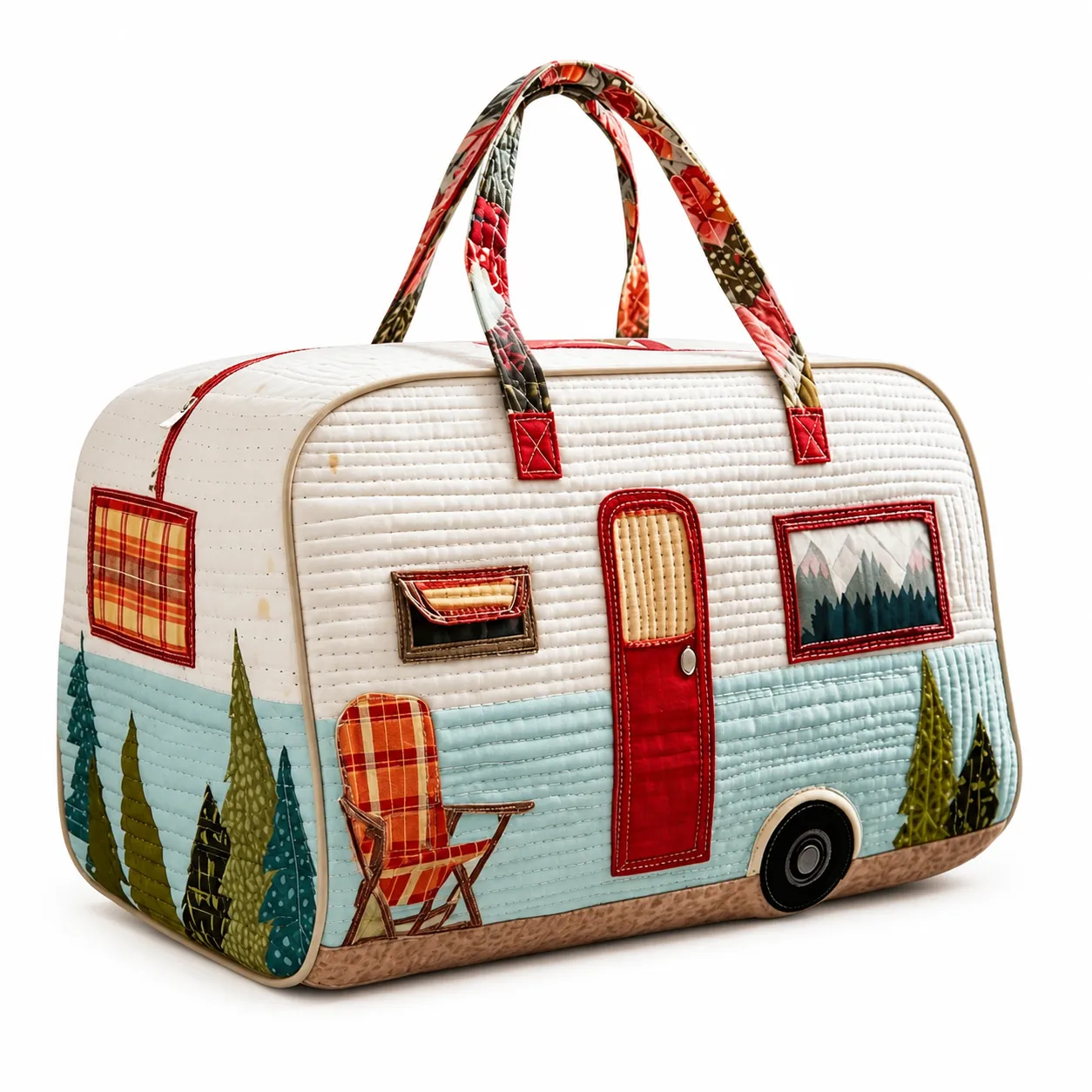 Hippie Journey Quilted Duffel Bag, Floral Van Weekender Travel Bag