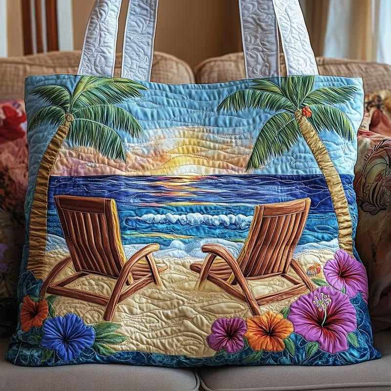 Palm Island Paradise Quilted Tote Bag Gift for Beach Lovers