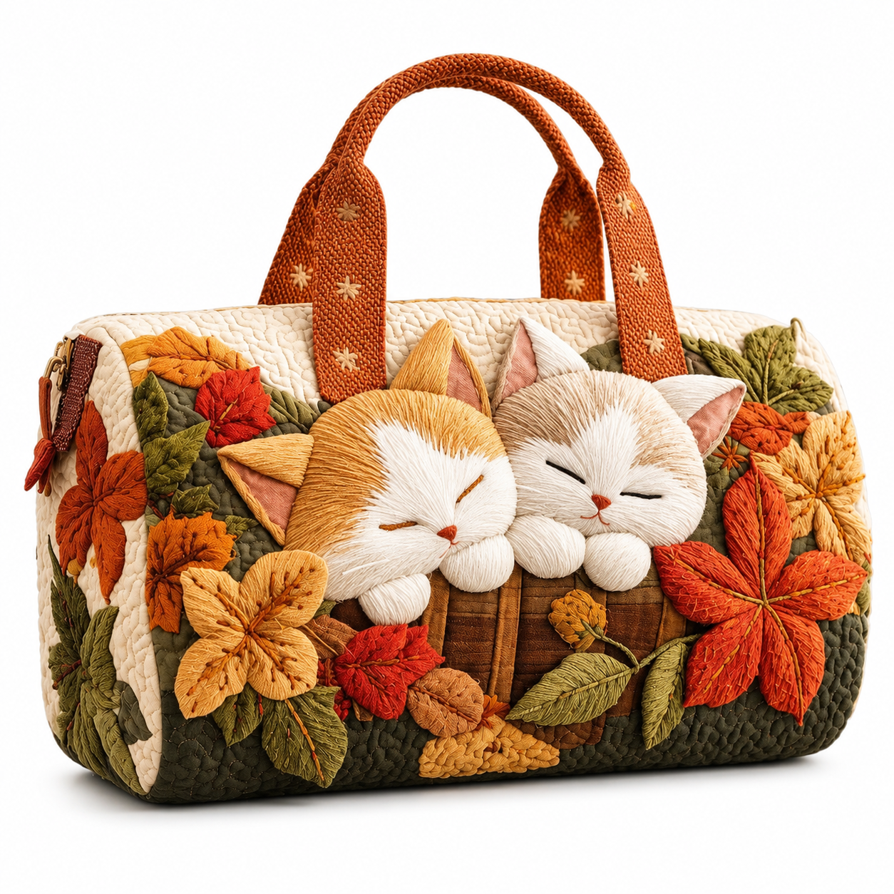 Autumn Cat Quilted Duffle Bag, Quited Travel Tote Bag, Quited Weekender Travel Bag