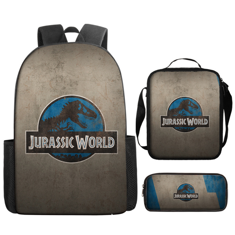 Jurassic World Backpacks 3Pcs, Anime Lightweight Backpack with Pencil Bag & Lunch Bag, Jurassic World Travel Backpack New Semester Gifts for Teens