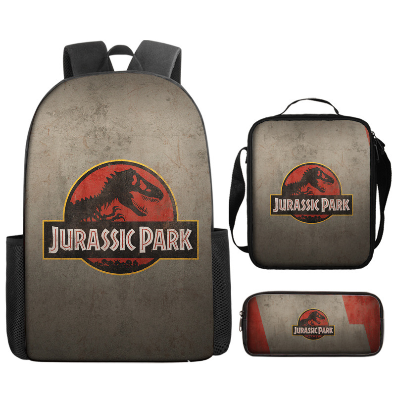 Jurassic World Backpacks 3Pcs, Anime Lightweight Backpack with Pencil Bag & Lunch Bag, Jurassic World Travel Backpack New Semester Gifts for Teens