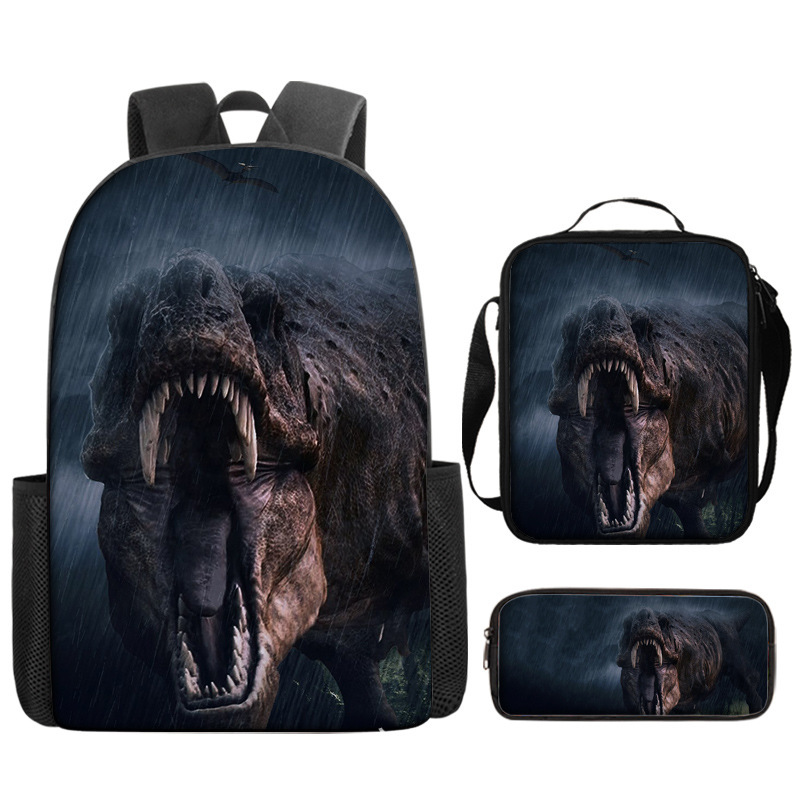 Jurassic World Backpacks 3Pcs, Anime Lightweight Backpack with Pencil Bag & Lunch Bag, Jurassic World Travel Backpack New Semester Gifts for Teens
