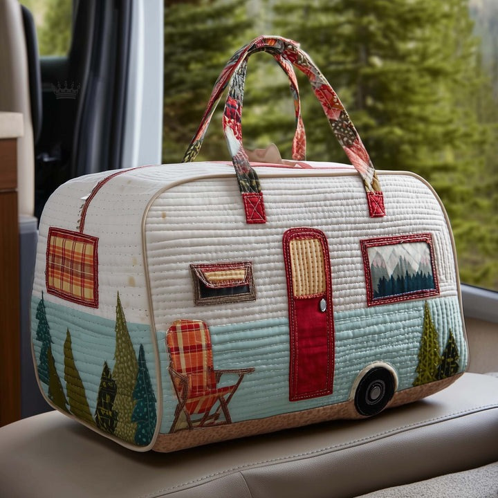 Hippie Journey Quilted Duffel Bag Vintage Floral Hippie Van Travel Duffle Bag Boho Travel Weekender Bags Overnight Luggage Bag Gym Tote, Holiday Gifts