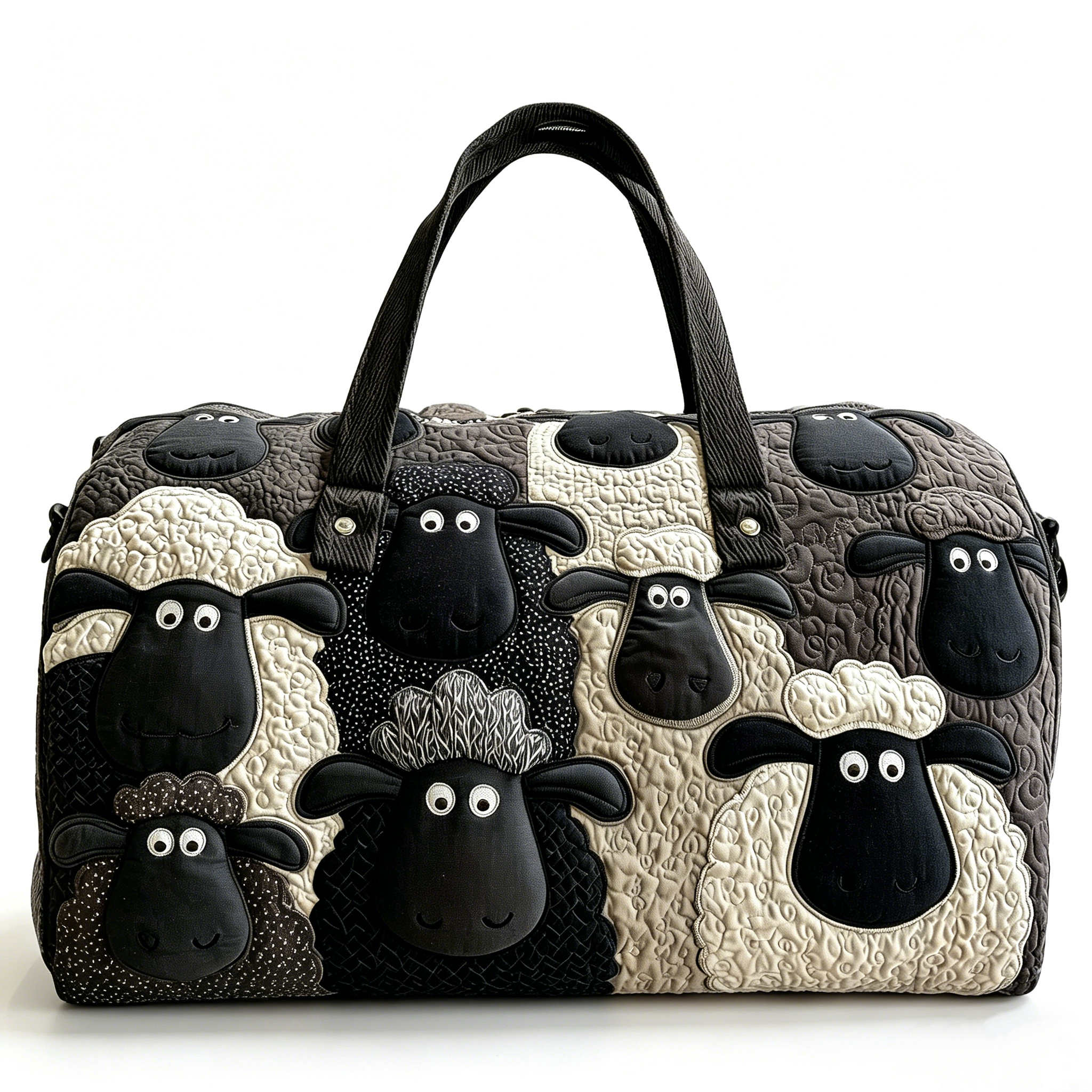 Sheep Haven Quilted Duffle Bag, Cute Farm Sheep Meadow Design, Travel Weekend Bag