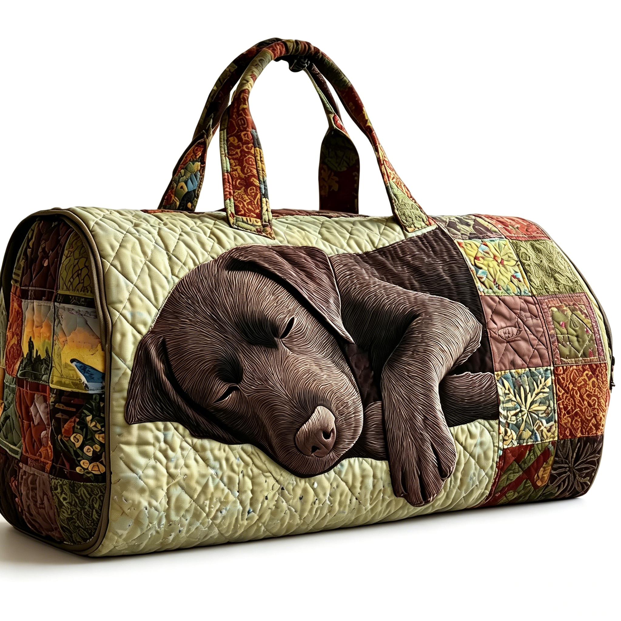 Hippie Van Quilted Duffle Bag – Cozy Labrador Winter Scene Weekender Travel Bag, Quilted Carry-On for Dog Lovers