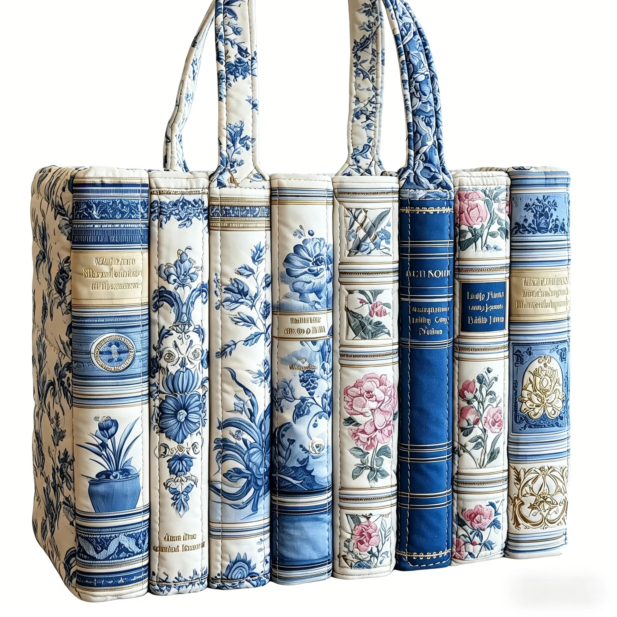Blooming Pages Quilted Tote Bag, Floral Book Lover Carryall Bag