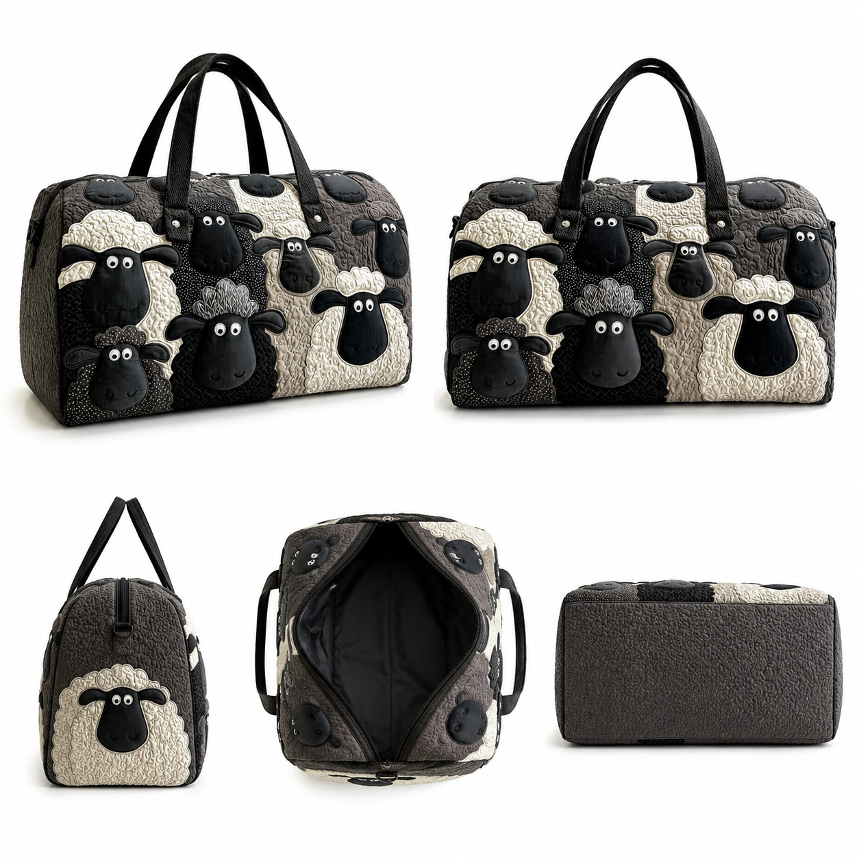 Farm Sheep Quilted Duffel Bag, Patchwork Overnight Travel Tote