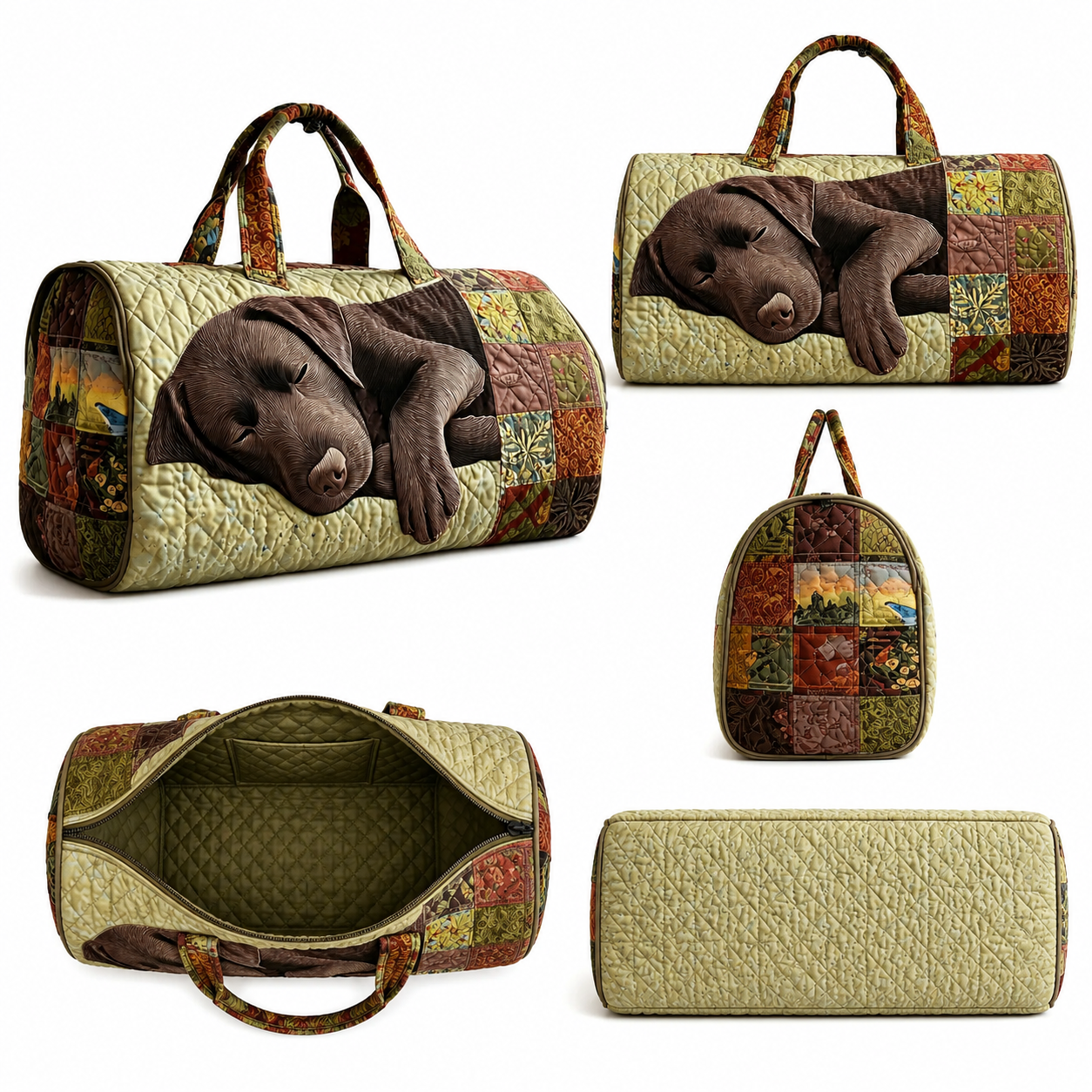 Hippie Van Quilted Duffle Bag – Cozy Labrador Winter Scene Weekender Travel Bag, Quilted Carry-On for Dog Lovers