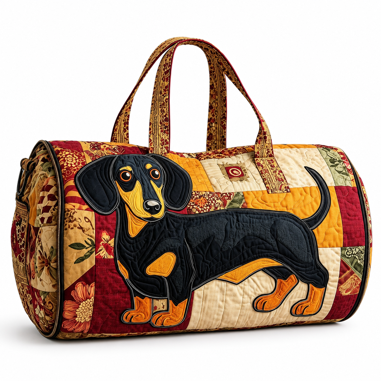 Dog Lover Quilted Duffel Bag, Dachshund Fall Patchwork Travel Tot