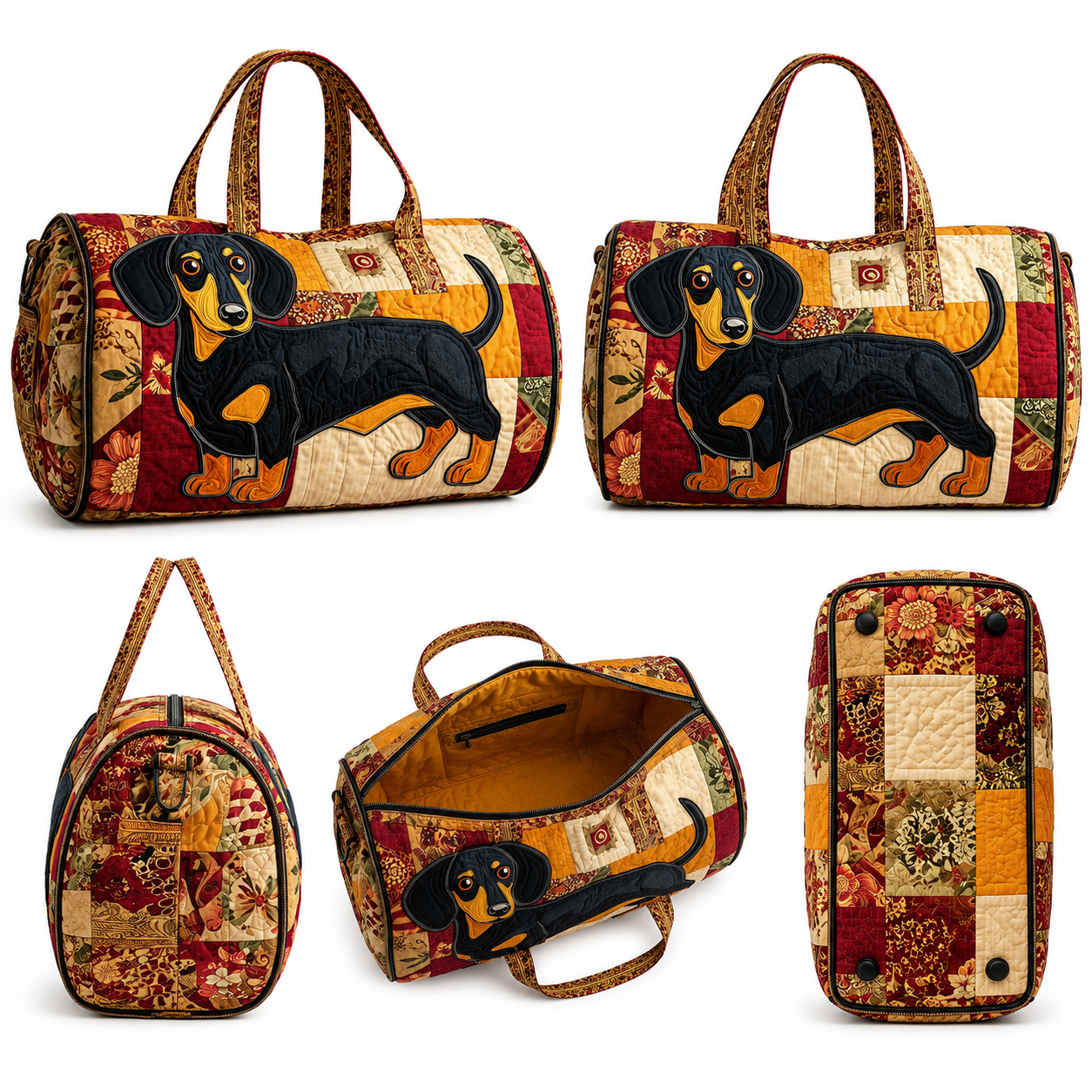 Dog Lover Quilted Duffel Bag, Dachshund Fall Patchwork Travel Tot