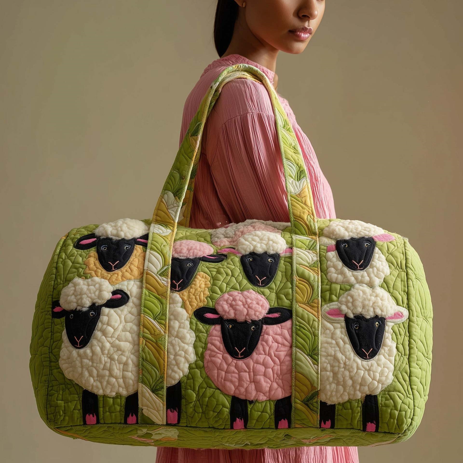 Sheep Serenity Quilted Duffle Bag Compact And Spacious Animal Quilted Duffle Bag