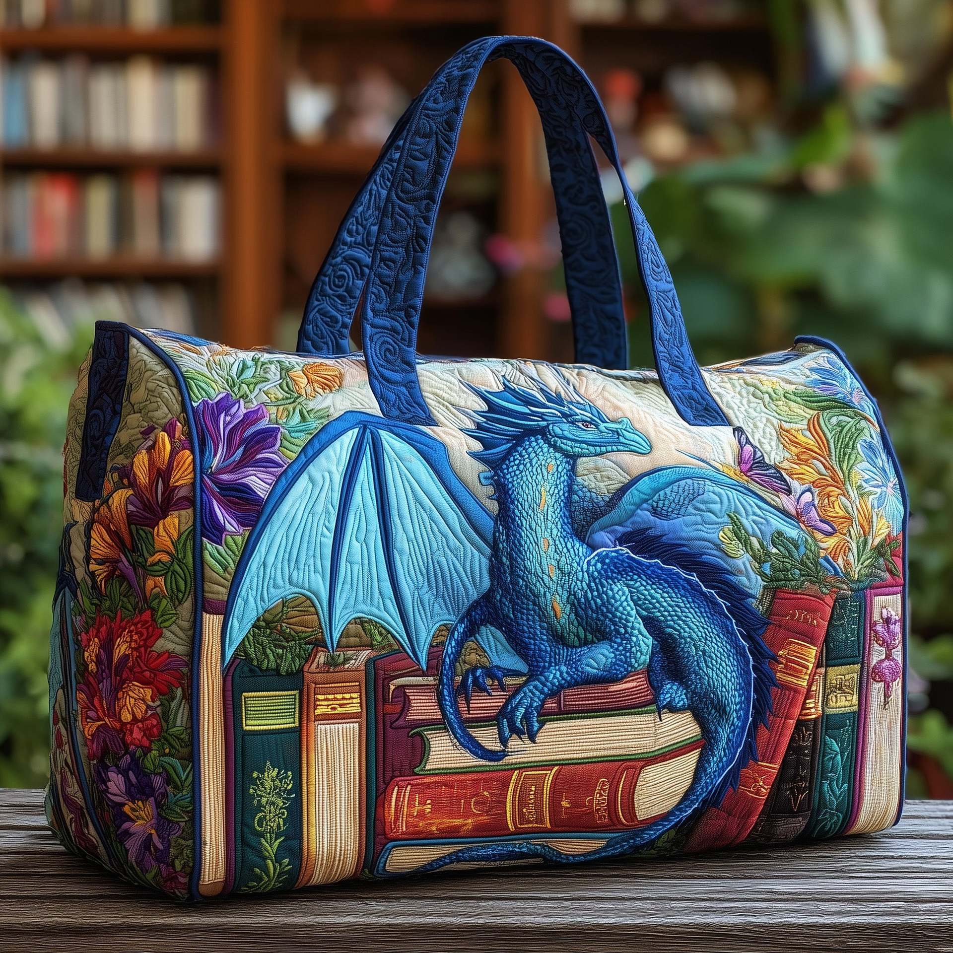 Bookish Dragon Quilted Duffle Bag Travel Weekender Bag