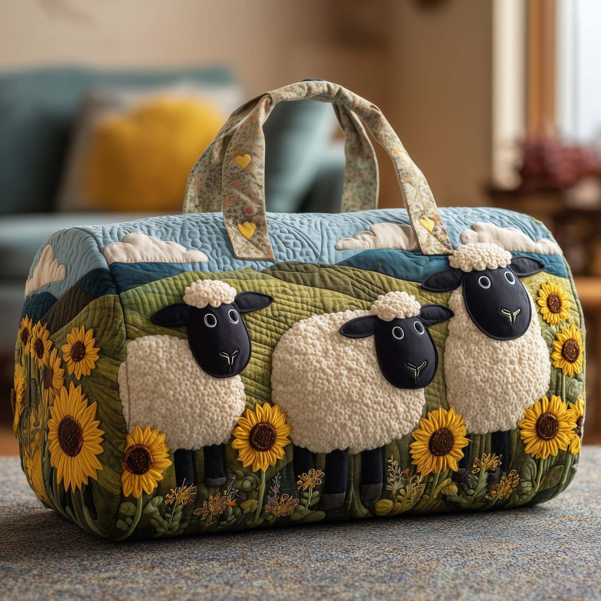 Sheep Quilted Duffle Bag, Sheep Travel Weekender Bag, Cute Weekender Duffel Gift