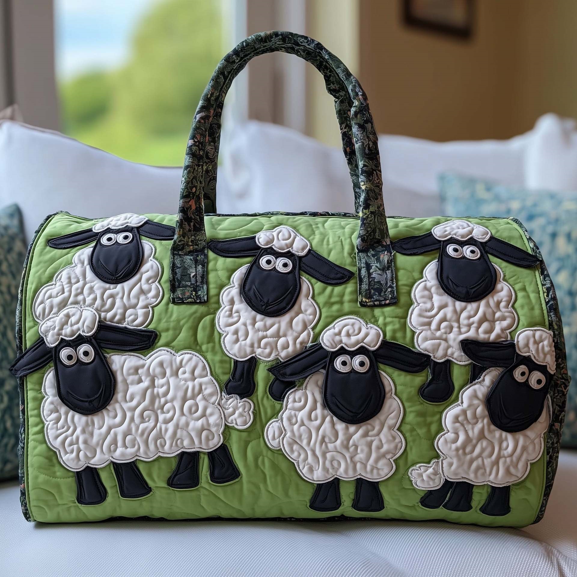 Sheep Quilted Duffle Bag, Quited Travel Tote Bag, Quited Weekender Travel Bag, Carry On Duffle