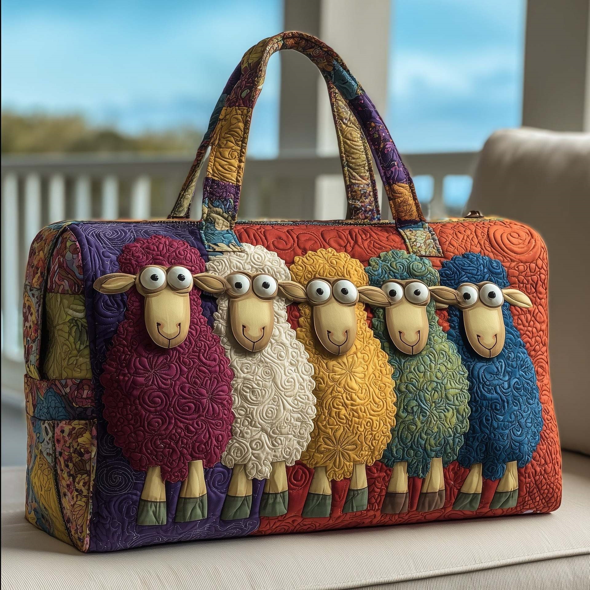 Sheep Serenity Quilted Duffle Bag For Daily Commute