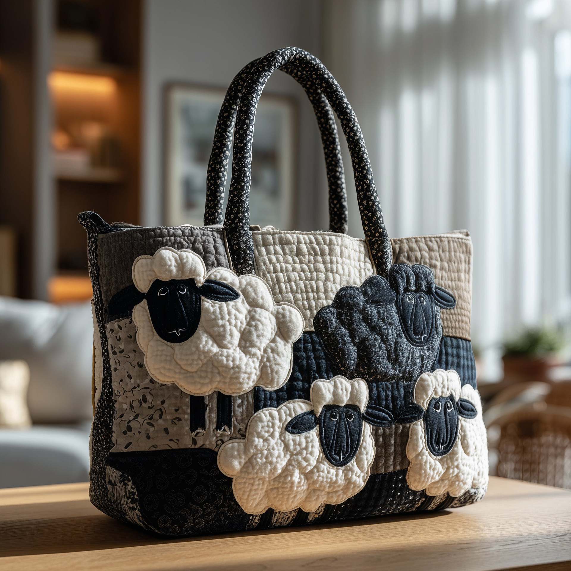 Cute Colorful Sheep Quilted Duffle Bag, Floral Farmhouse Pastel Shoulder Bag, Fun Sheep Travel Bag Gift