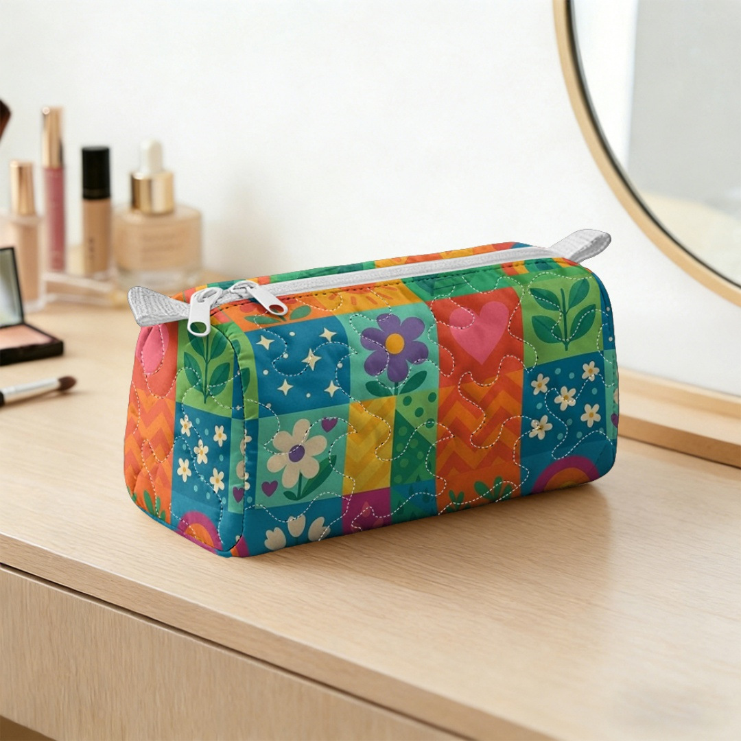 Colorful Patchwork Quilted Makeup Bag for Women