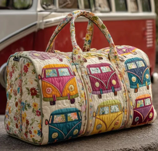 Vintage Camper Hippie Van Quilted Duffle Bag For Girlfriend Boyfriend