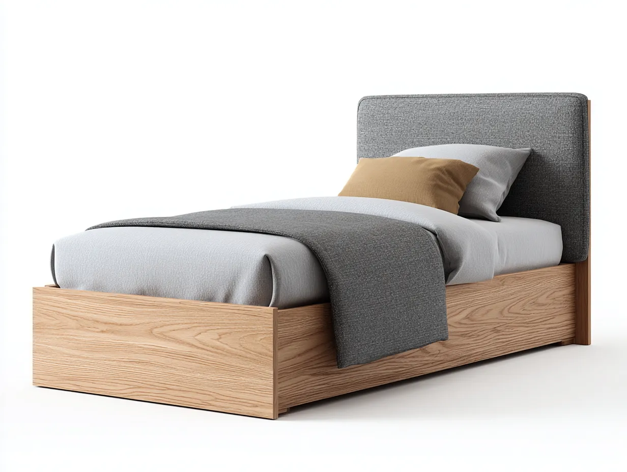 Letto singolo - Legno-Tessuto - 208x98x105 cm - Naturale-Grigio - Stile moderno-Jalenlohome