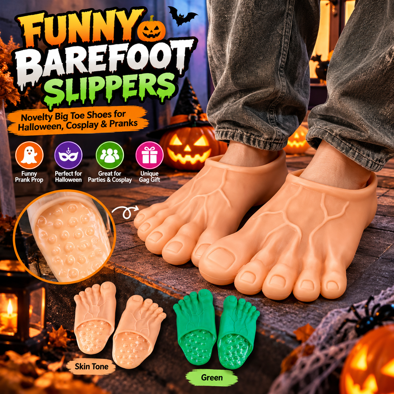 Funny Realistic Barefoot Slippers – Novelty Big Toe Shoes for Halloween, Cosplay & Pranks