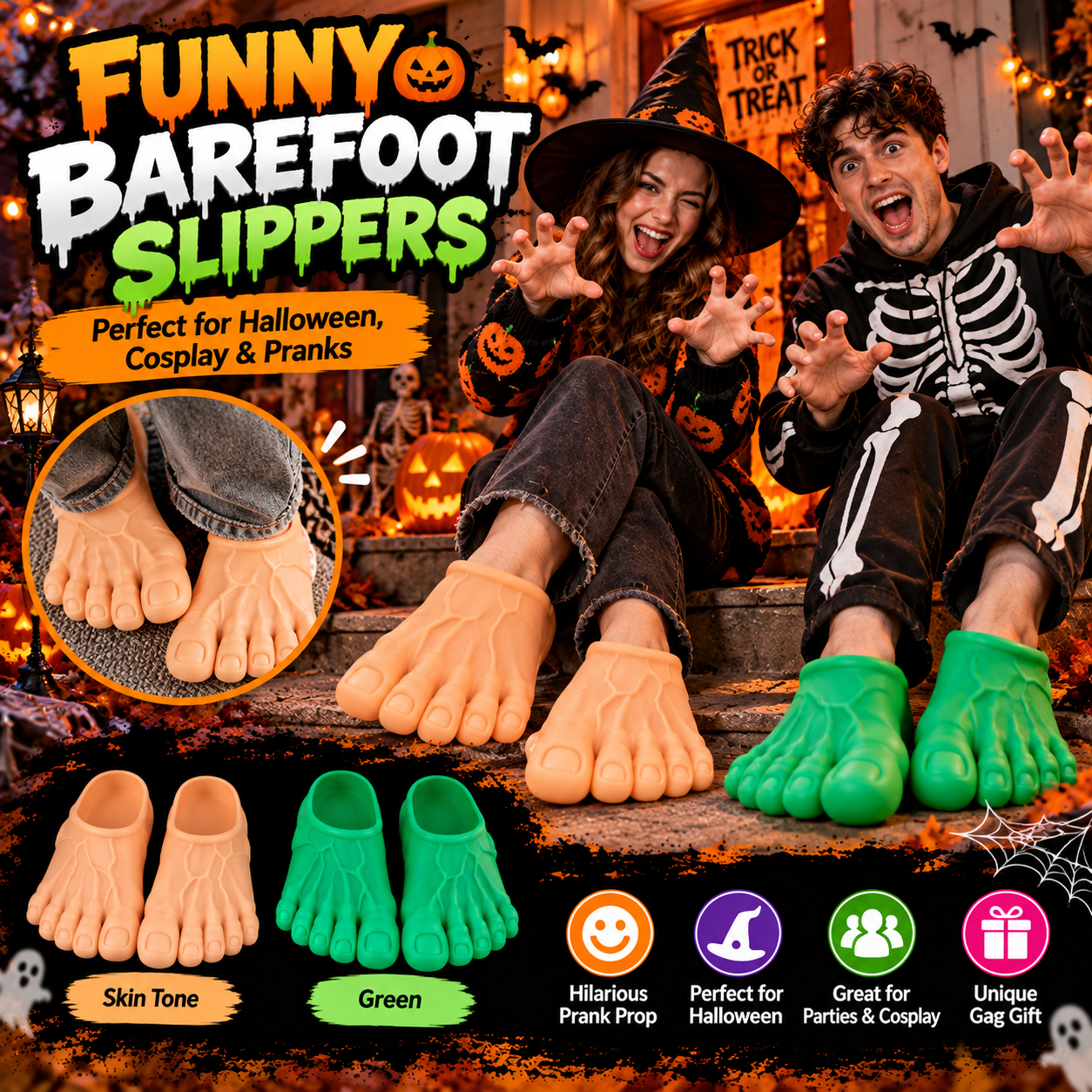 Funny Realistic Barefoot Slippers – Novelty Big Toe Shoes for Halloween, Cosplay & Pranks