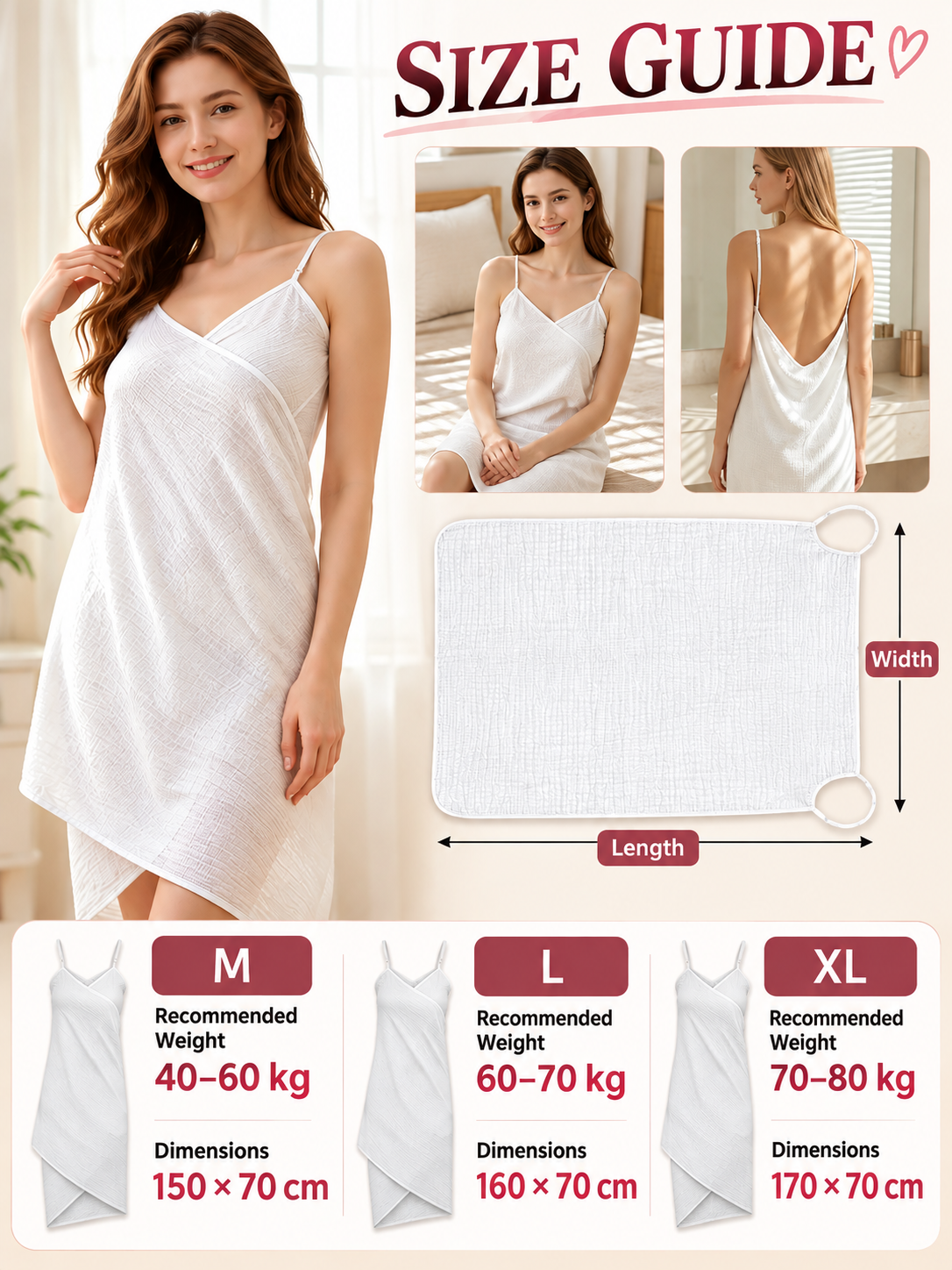 Women's Cotton Gauze Wearable Bath Towel – Adjustable Strap Bath Wrap Dress