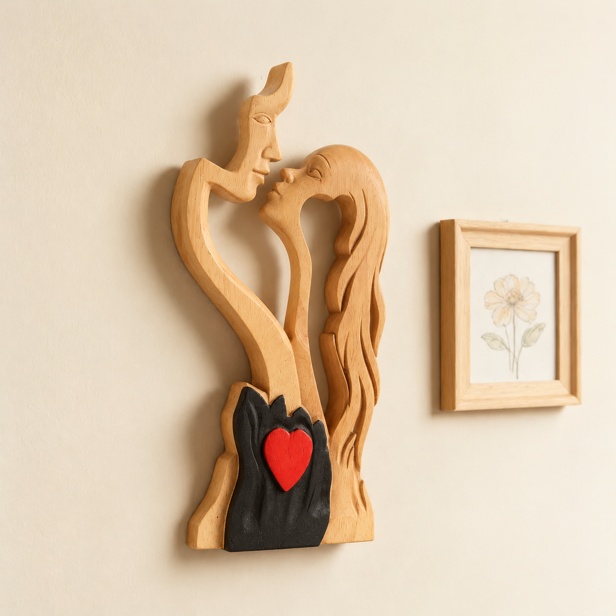 Hand-Carved Wooden Couple Sculpture – Christian Wedding, Anniversary & Valentine’s Day Gift