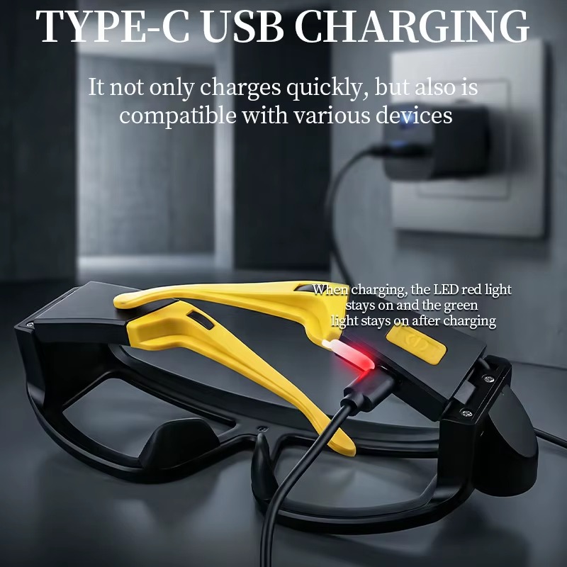 Rechargeable COB LED Glasses Headlight – USB-C Hands-Free Work Light with Adjustable Angle for Car Repair & Maintenance