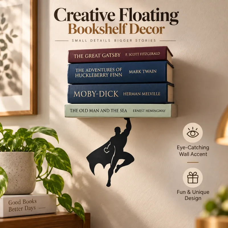Superhero Floating Bookshelf Decoration – Creative Wall-Mounted Book Holder for Bedroom, Study & Home Decor