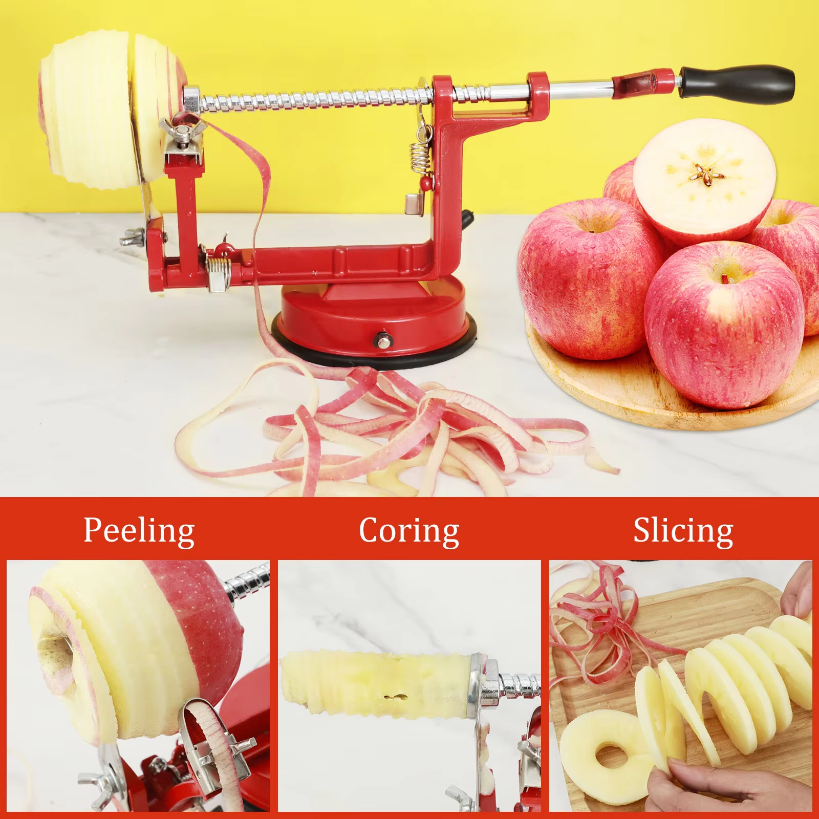 3-in-1 Hand Crank Fruit Peeler – Peel, Slice & Core
