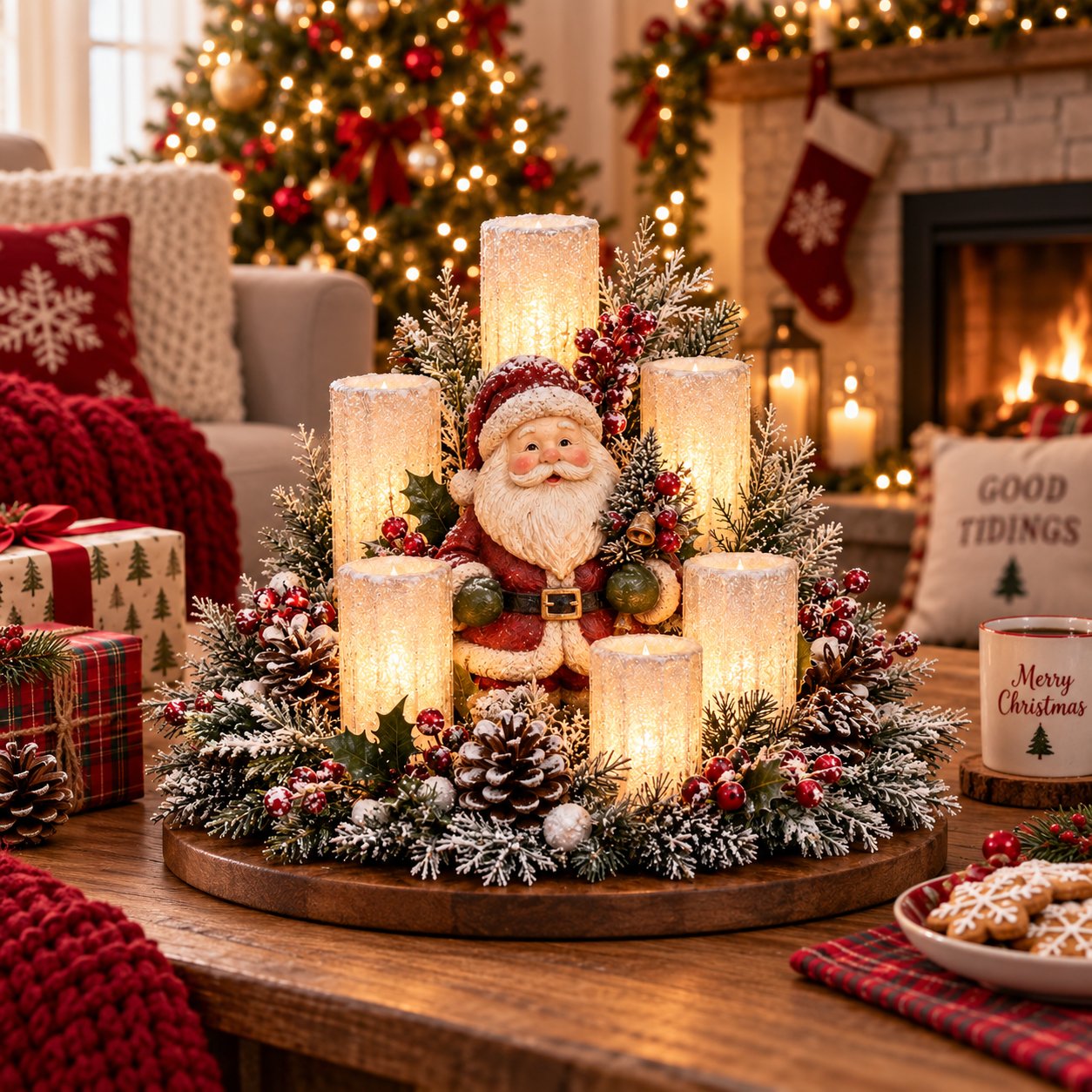 Christmas Hot Sale🎄Christmas Lighted Centerpiece with Flameless Candle Glow