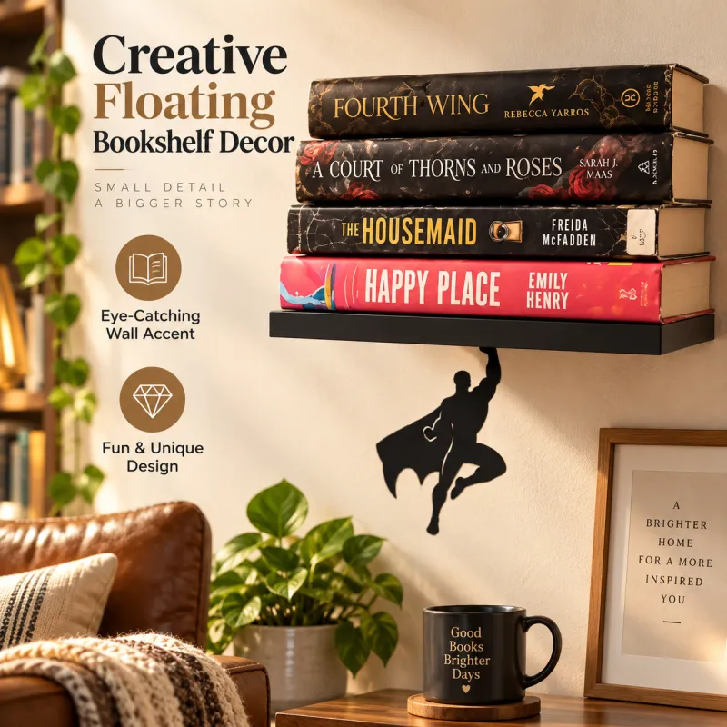 Superhero Floating Bookshelf Decoration – Creative Wall-Mounted Book Holder for Bedroom, Study & Home Decor