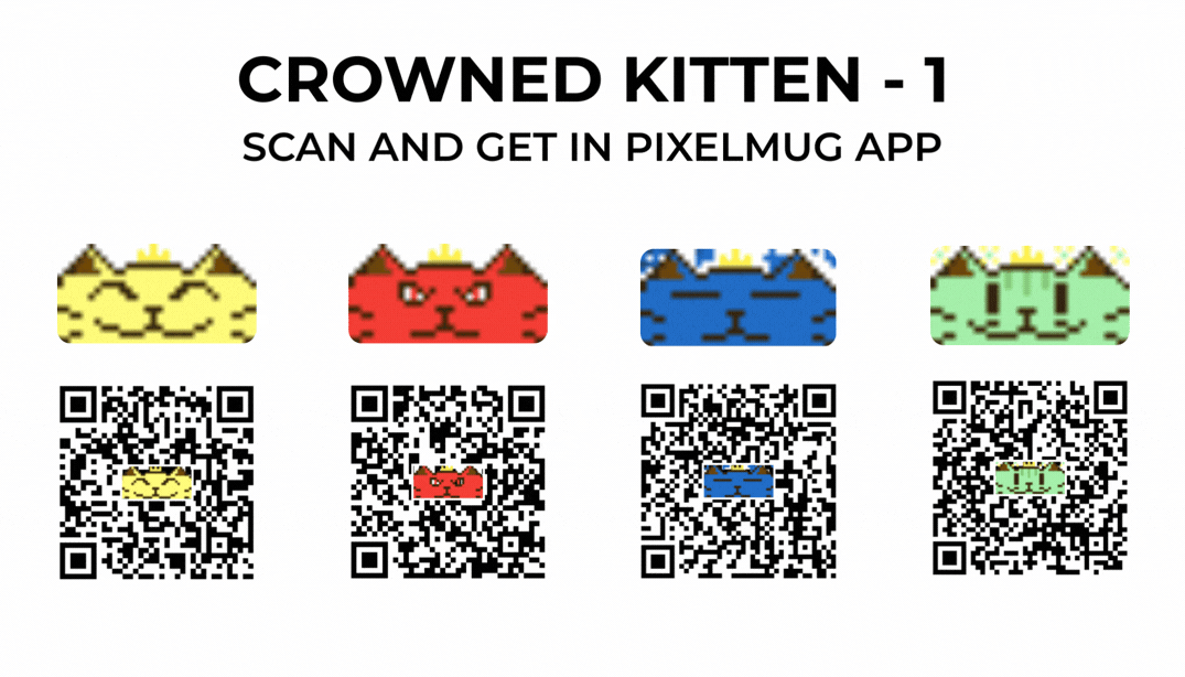 QR codes for Crowned Kitten pixel art animations for Pixel Mug app scanning