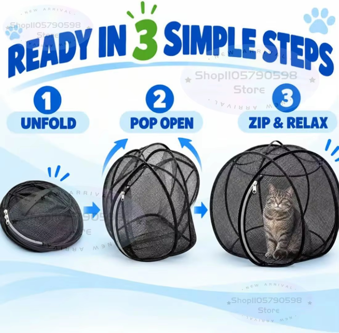 🐱🌍 360° Panoramic Rolling Cat Playpen Ball – Foldable Mesh Outdoor Pet Enclosure