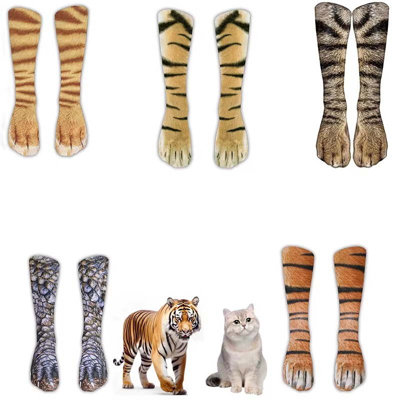 Funny 3D Animal Paw Print Socks – Realistic Cat, Dog & Tiger Novelty Socks