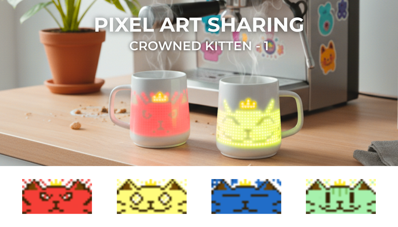 Pixel Mug displaying animated Crowned Kitten pixel art