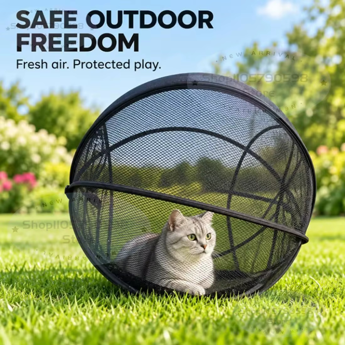 🐱🌍 360° Panoramic Rolling Cat Playpen Ball – Foldable Mesh Outdoor Pet Enclosure