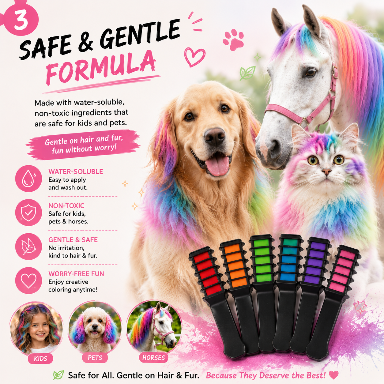 Hair Chalk Set, Temporary Washable Hair Dye for Kids, Pets, Horses & Styling