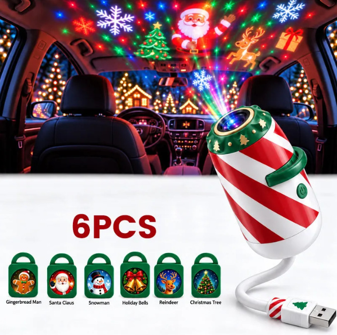 🎄 Merry Ride Christmas Car Projector Light – USB Holiday Projector for Car, Window, Wall & Home Decor