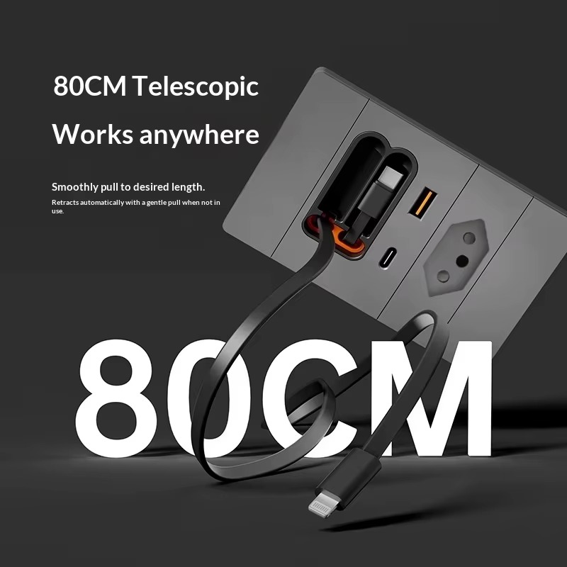 20W Retractable Cable Wall Socket – USB-C Fast Charging Power Outlet for Brazil