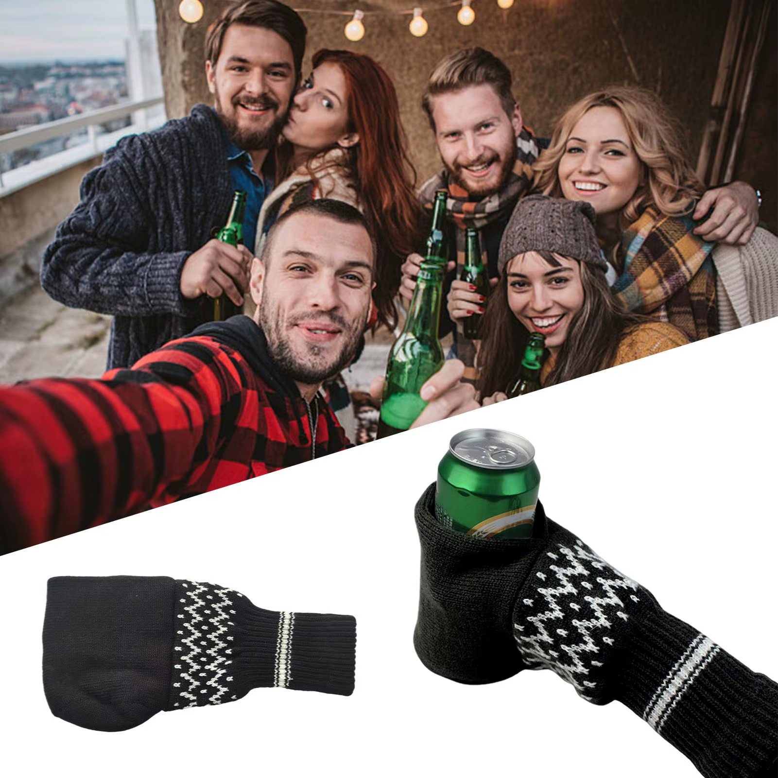Winter Beer Mitten Gloves – Warm Knitted Drink Holder Gloves for Camping, Parties & Outdoor Activities